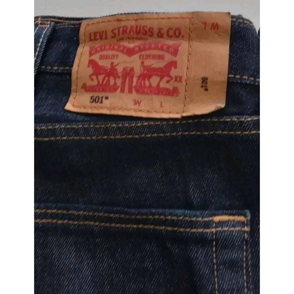 Levi's 501 Original Fit Dark Blue Denim Jeans‎ Classic Straight Leg Size W L
